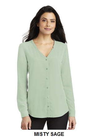 Port Authority ® Ladies Long Sleeve Button-Front Blouse.  PORT A.  LW700